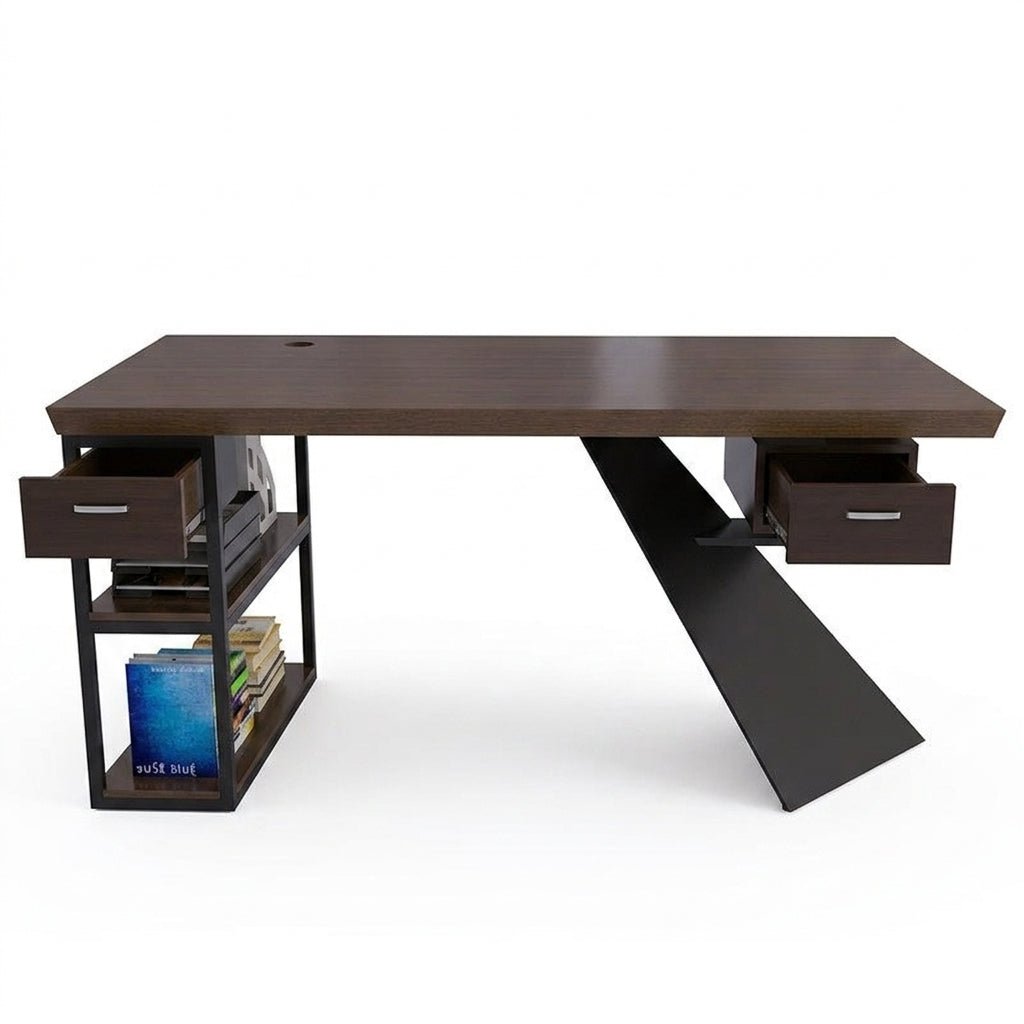 Modern K - Leg Steel Frame Office Desk with 2 Drawers - Altera