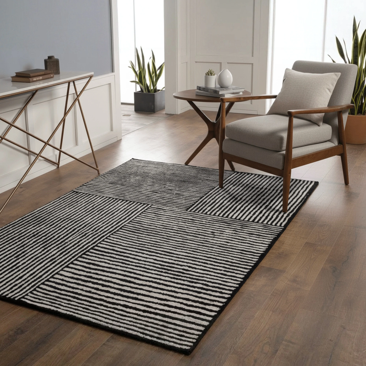 Monochrome Linear Block Rug
