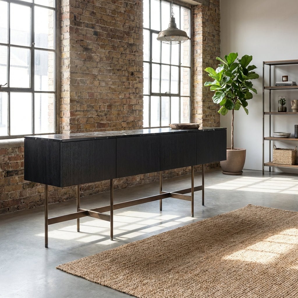 Nero Marquina Marble and Black Veneer Buffet - Altera