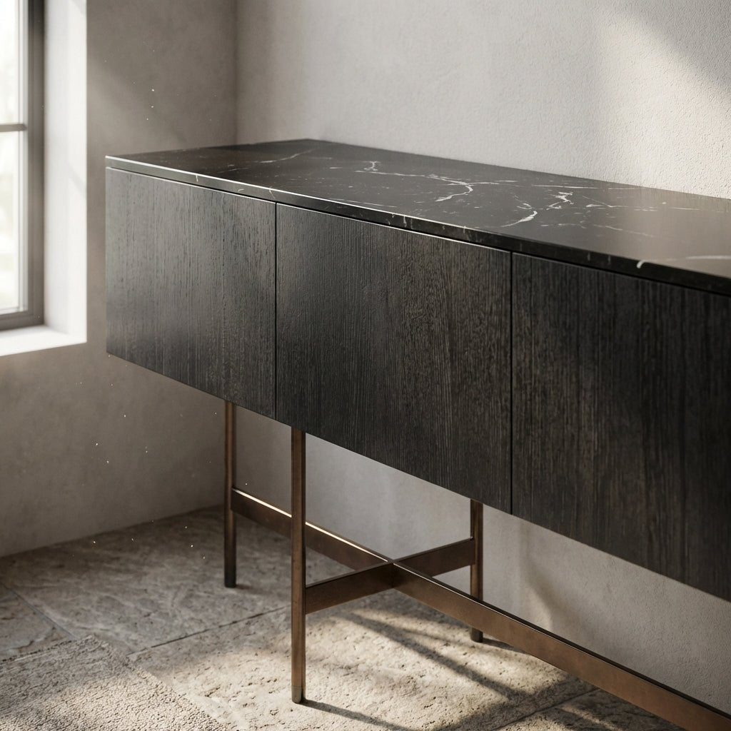 Nero Marquina Marble and Black Veneer Buffet - Altera