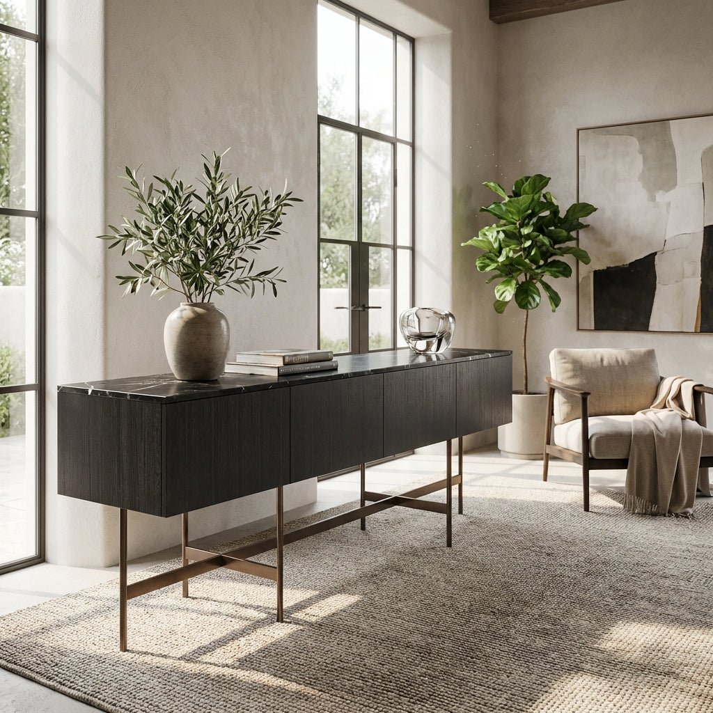 Nero Marquina Marble and Black Veneer Buffet - Altera