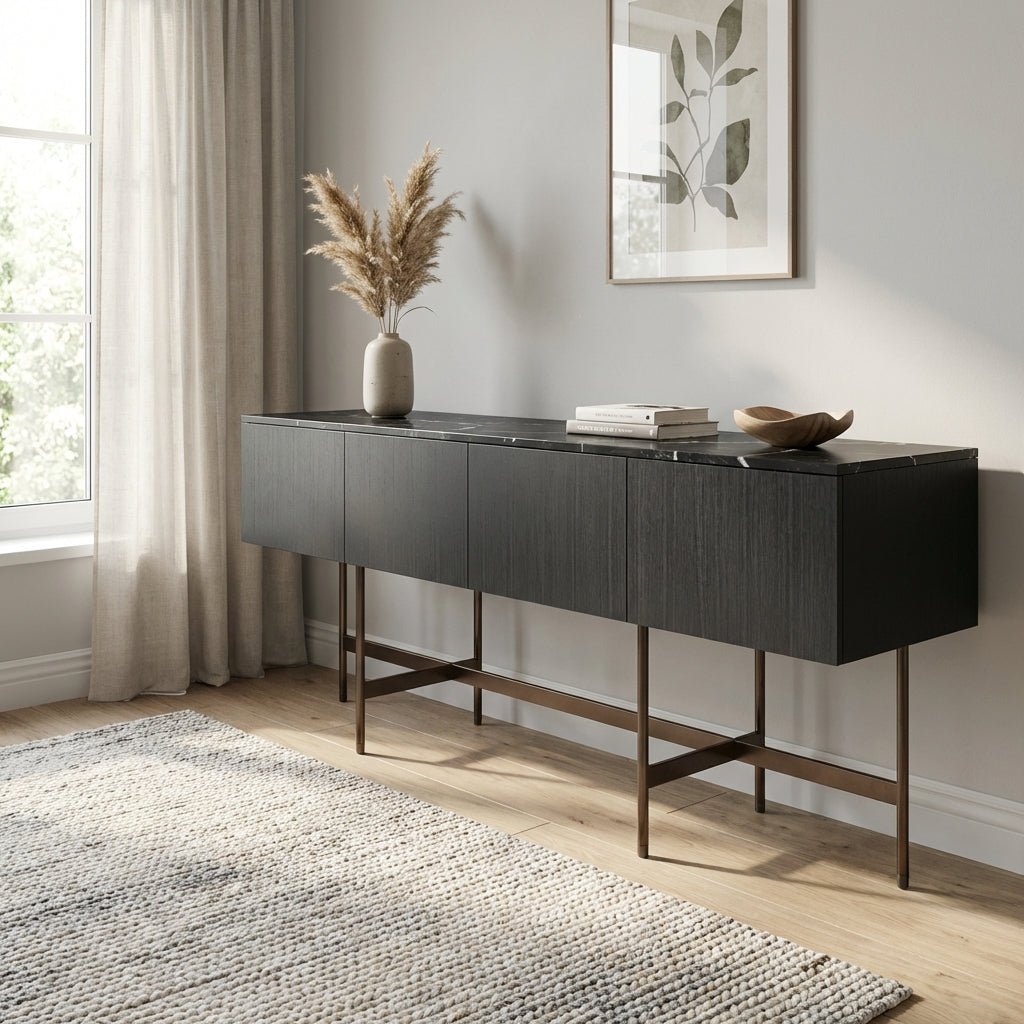 Nero Marquina Marble and Black Veneer Buffet - Altera