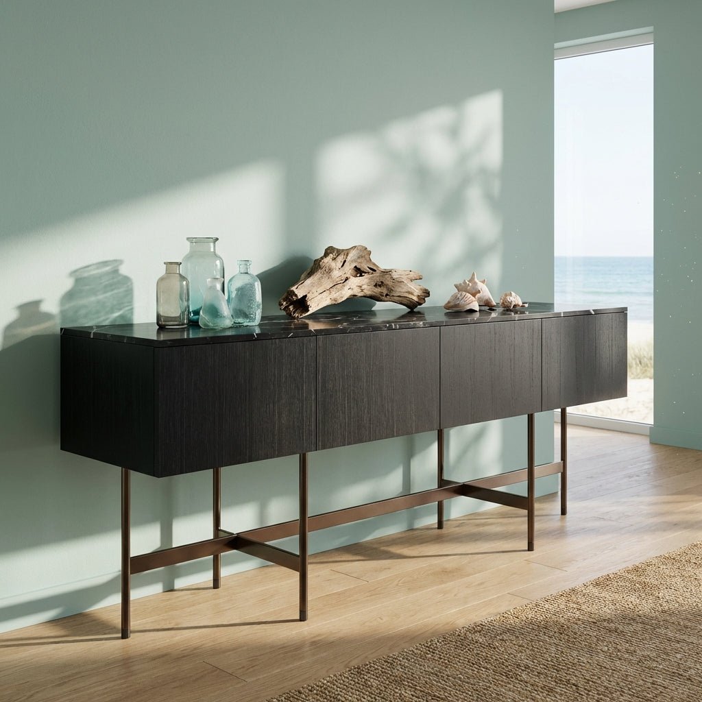 Nero Marquina Marble and Black Veneer Buffet - Altera