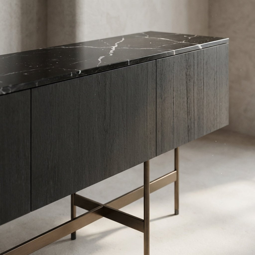 Nero Marquina Marble and Black Veneer Buffet - Altera