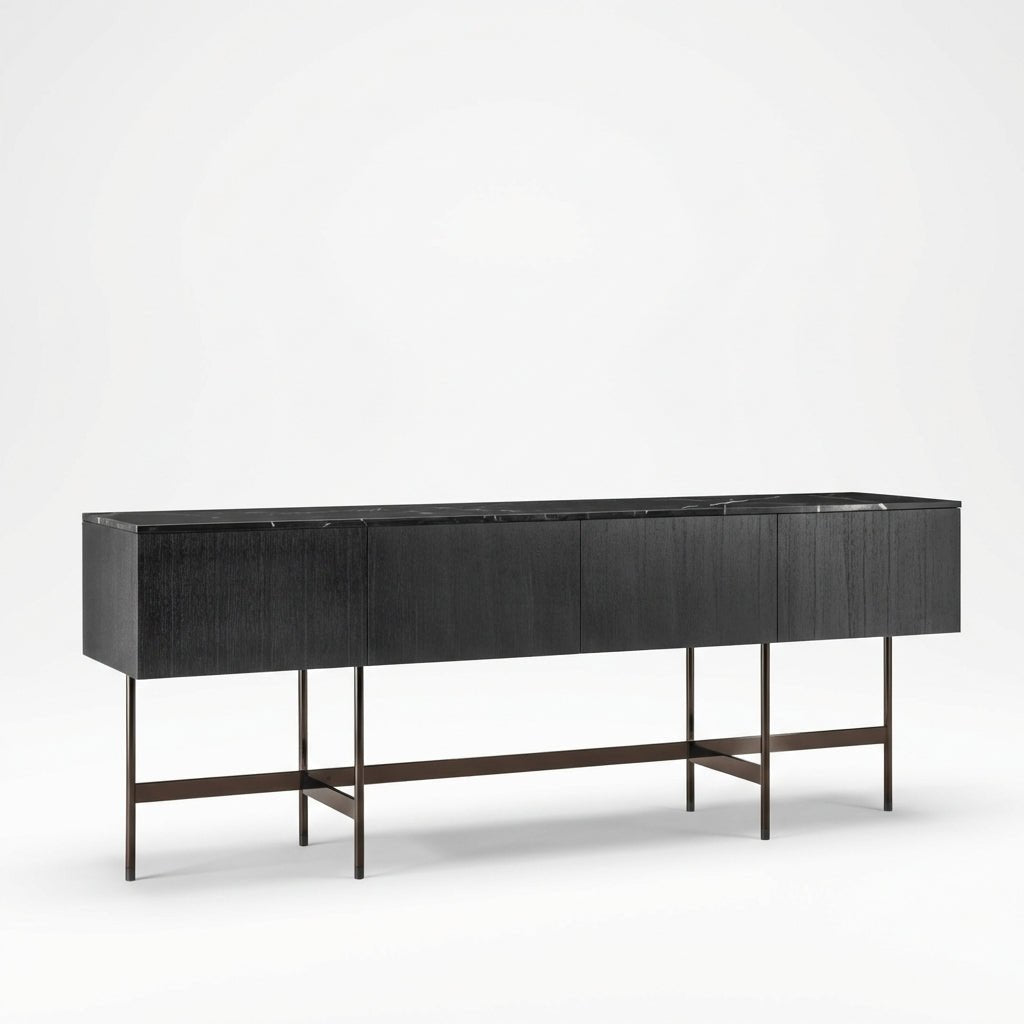 Nero Marquina Marble and Black Veneer Buffet - Altera