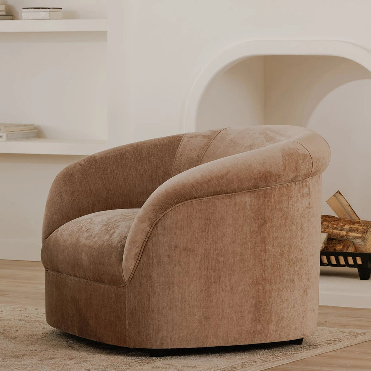Tivoli Lounge Chair in Blush, styled in a living room