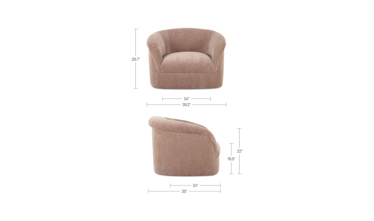 Tivoli Lounge Chair in Blush, dimensions diagram, 39¼" × 35"
