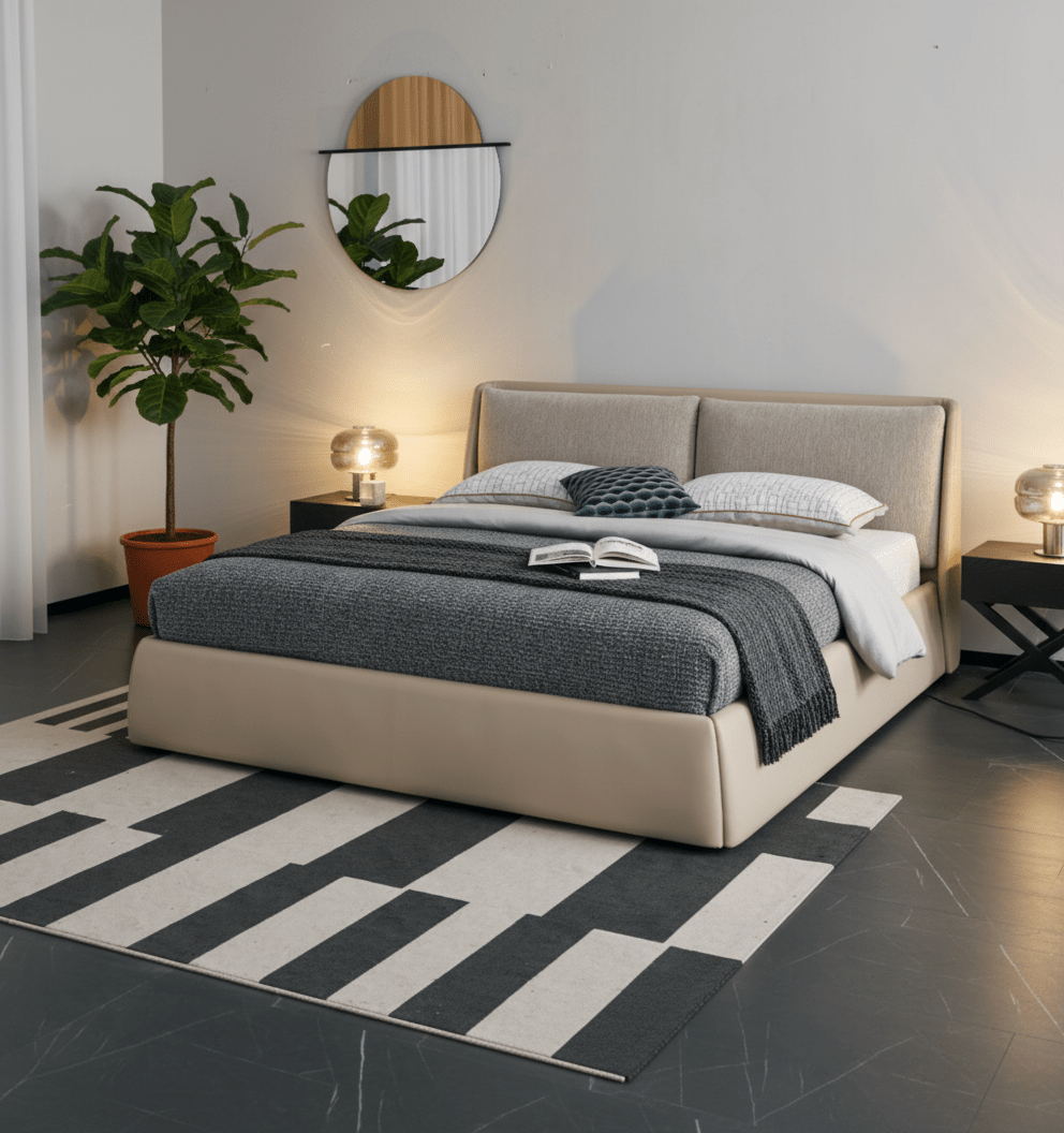 Oakville Fabric and Leather King Bed - Altera