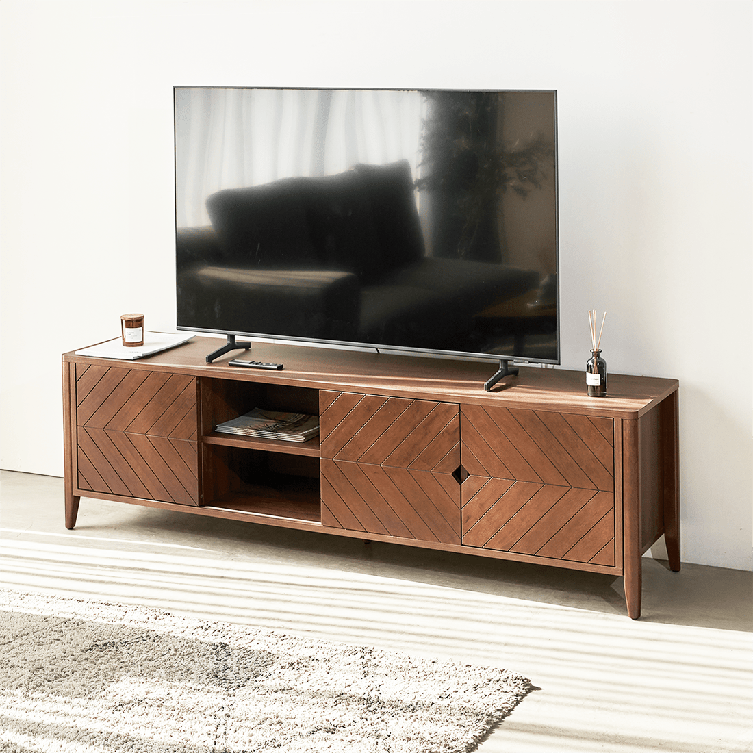 Odense Brown Wood TV Stand Entertainment Console with Chevron Detail - Altera