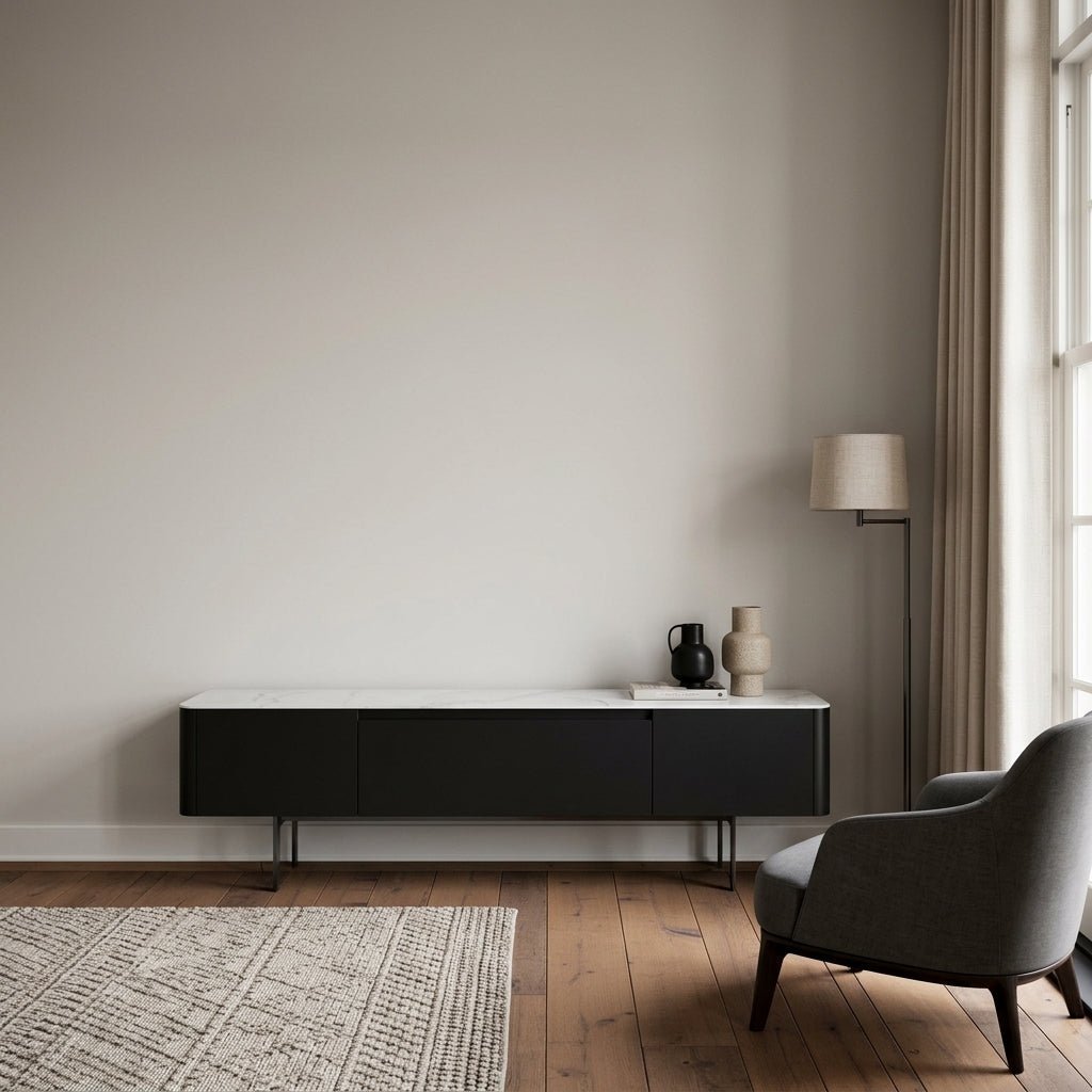 Olomouc Black and Marble Media Console - Altera