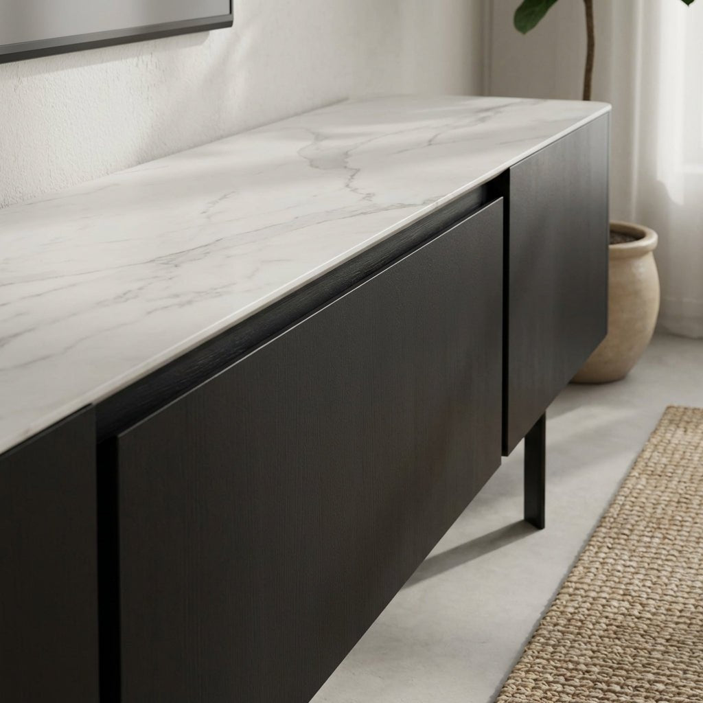 Olomouc Black and Marble Media Console - Altera