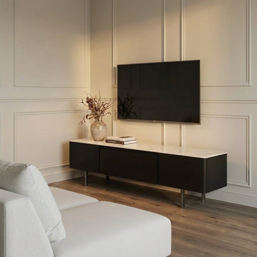 Olomouc Black and Marble Media Console - Altera