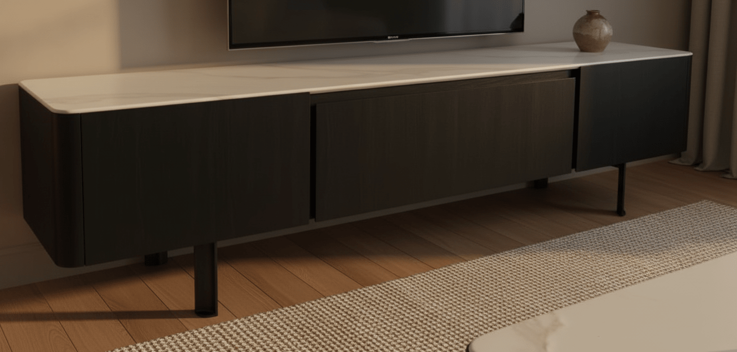 Olomouc Black and Marble Media Console - Altera