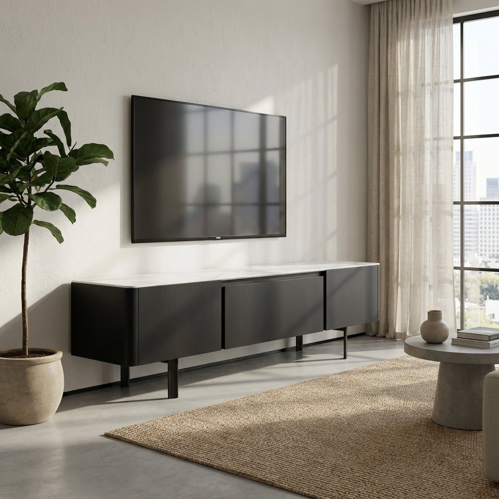 Olomouc Black and Marble Media Console - Altera