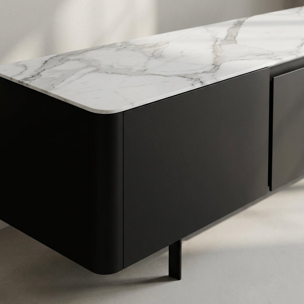 Olomouc Black and Marble Media Console - Altera