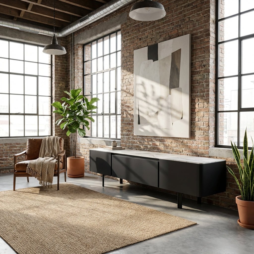 Olomouc Black and Marble Media Console - Altera