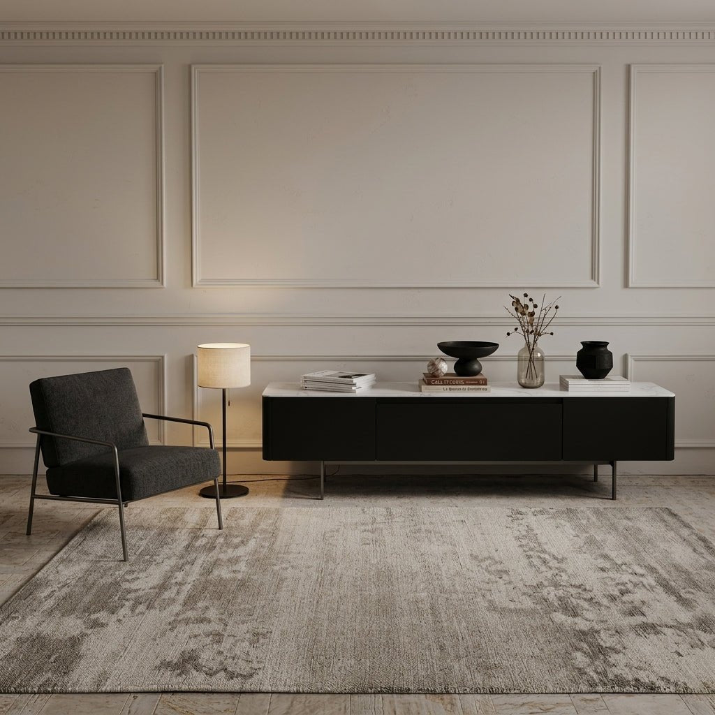 Olomouc Black and Marble Media Console - Altera