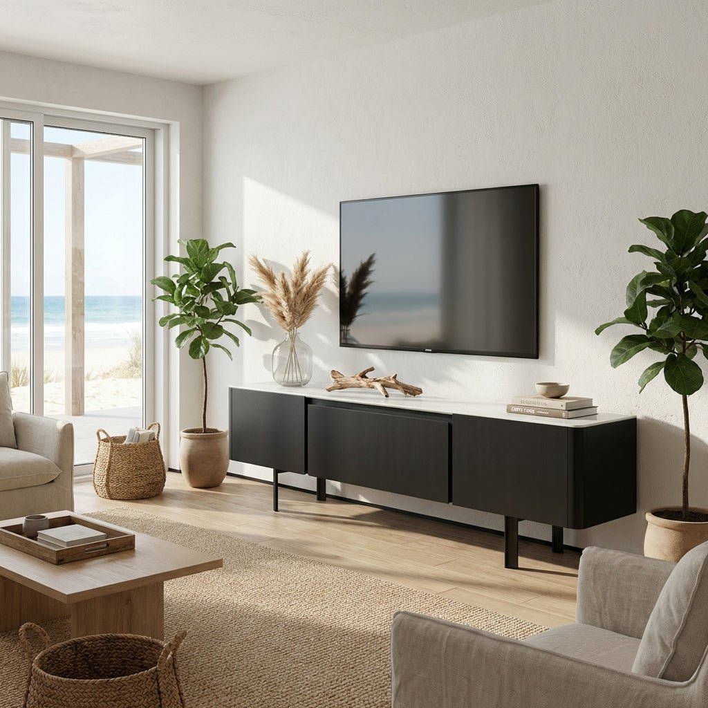 Olomouc Black and Marble Media Console - Altera