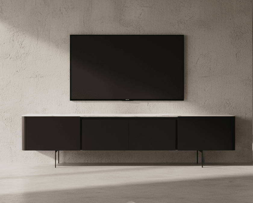 Olomouc Black and Marble Media Console - Altera
