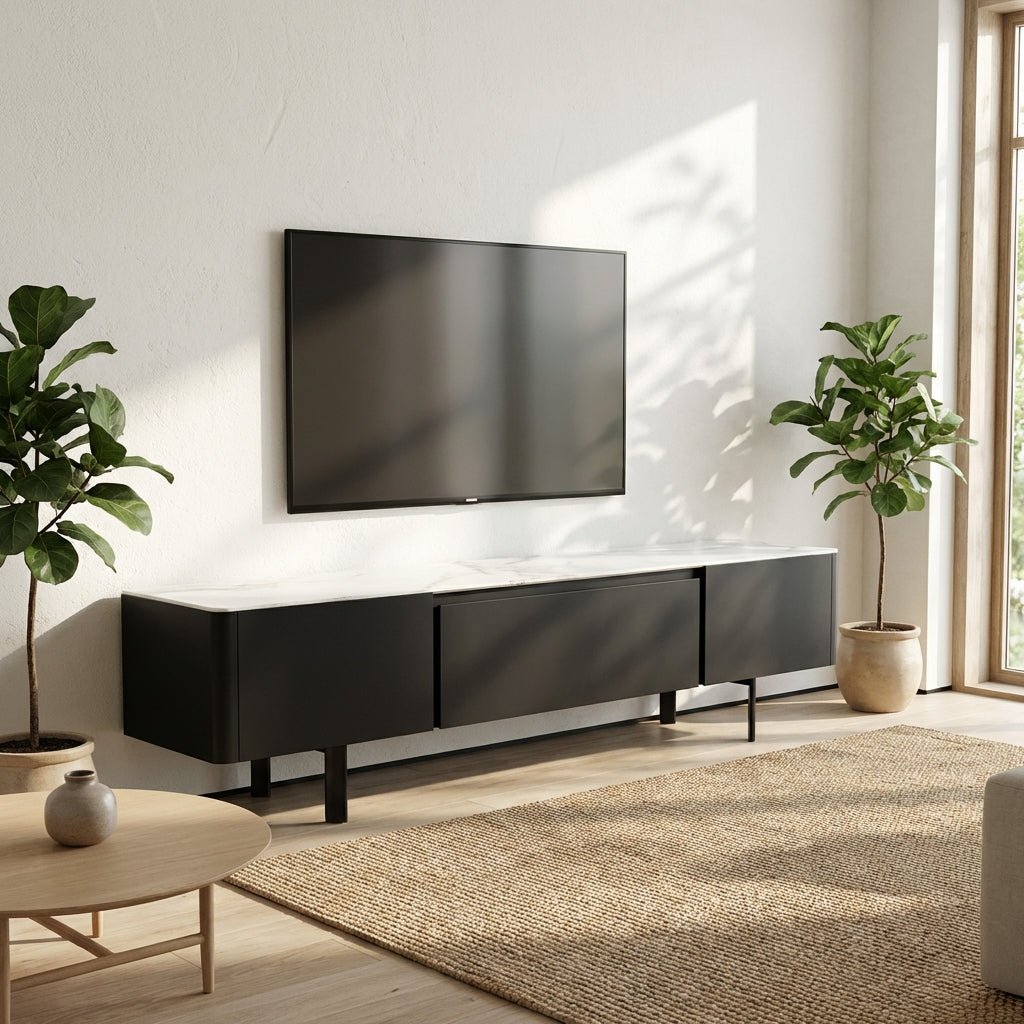 Olomouc Black and Marble Media Console - Altera