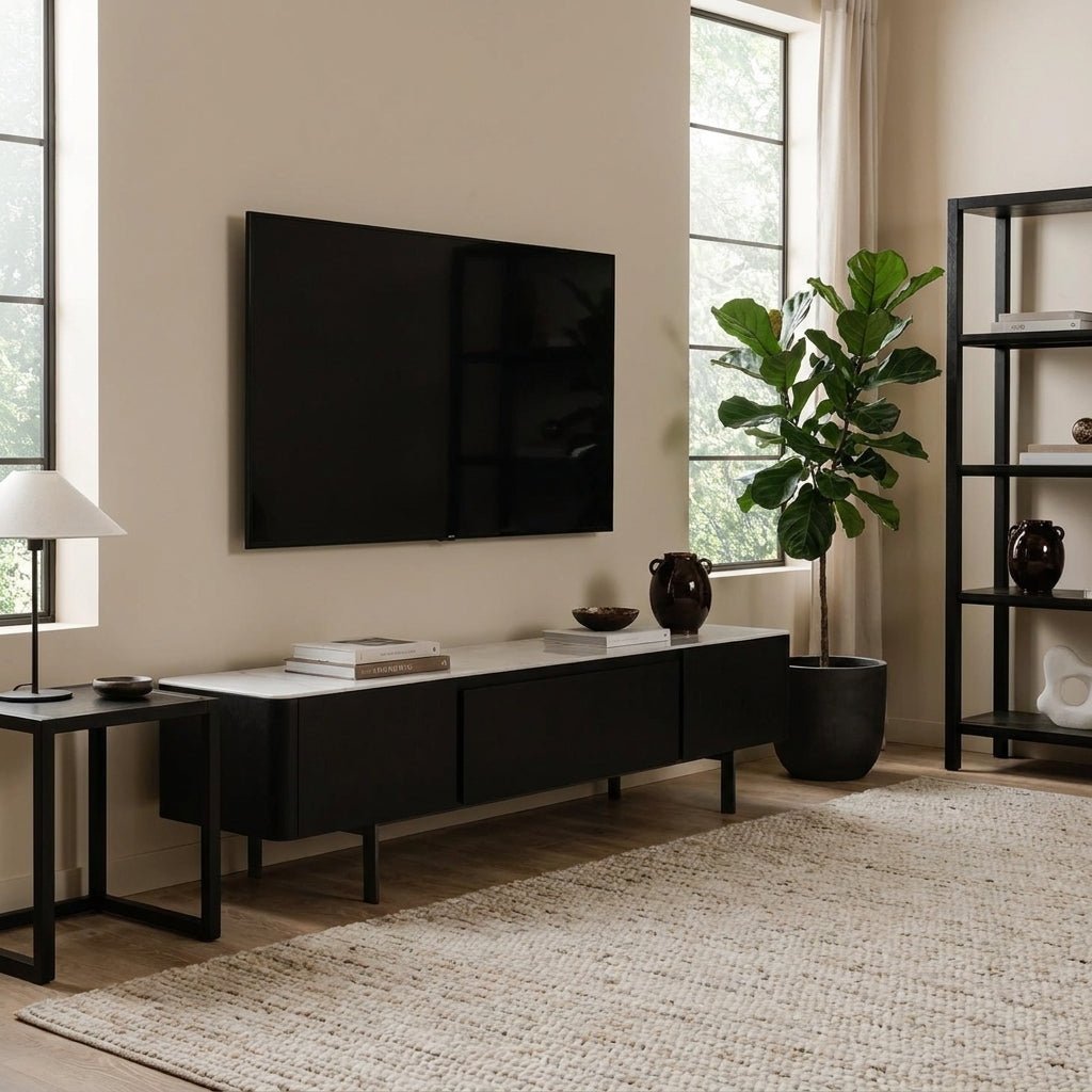 Olomouc Black and Marble Media Console - Altera