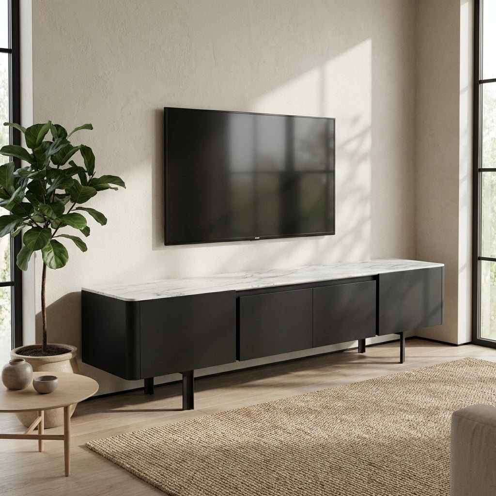 Olomouc Black and Marble Media Console - Altera