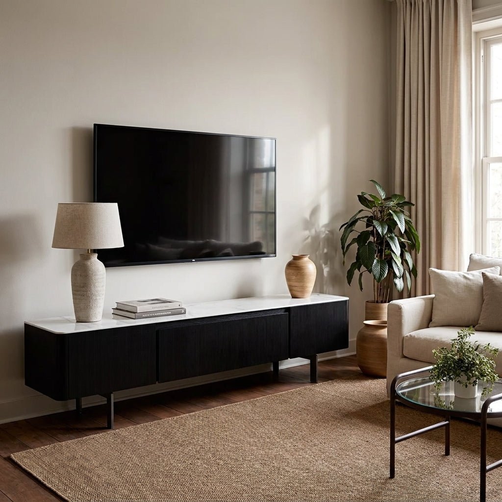 Olomouc Black and Marble Media Console - Altera
