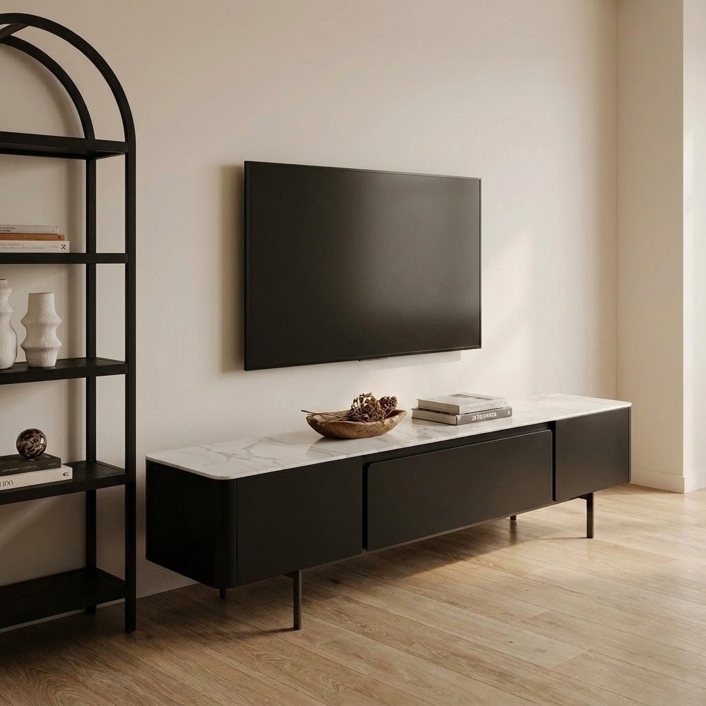Olomouc Black and Marble Media Console - Altera
