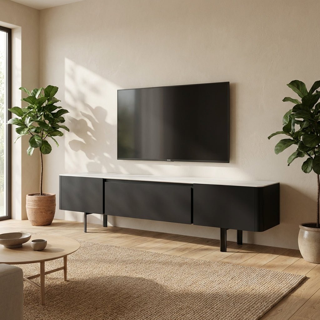 Olomouc Black and Marble Media Console - Altera