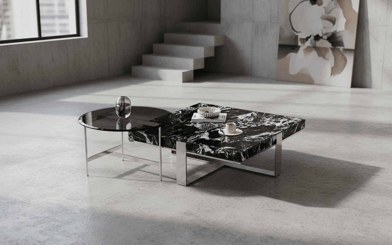 Orion Interlocking Marble and Glass Table Duo by Altera Home Design