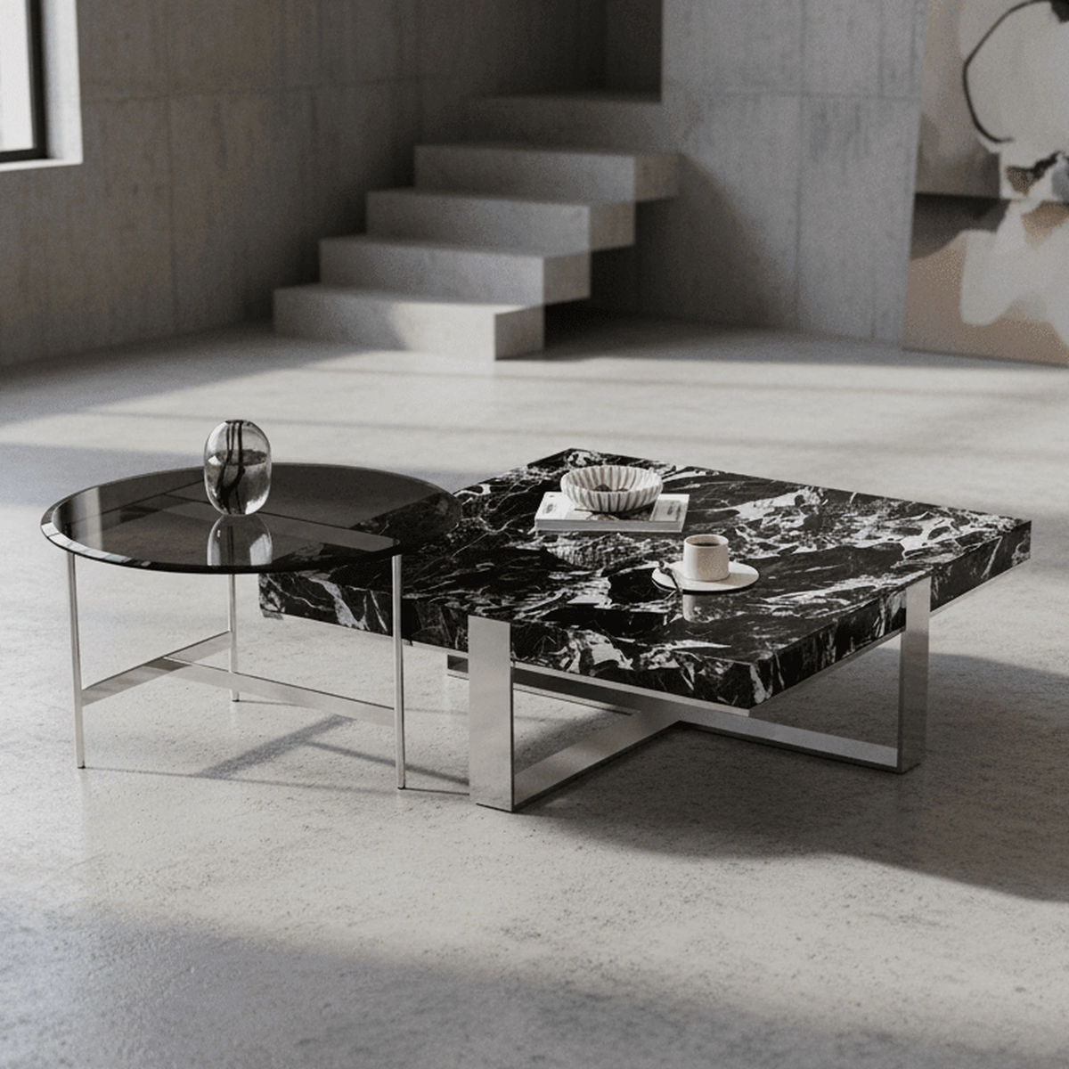 Orion Interlocking Marble & Glass Table Duo - Altera