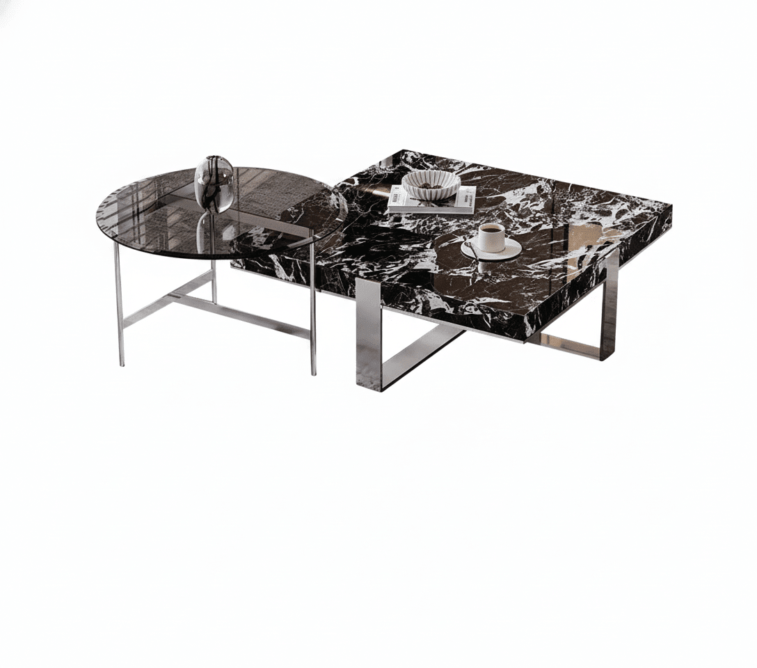 Orion Interlocking Marble & Glass Table Duo - Altera