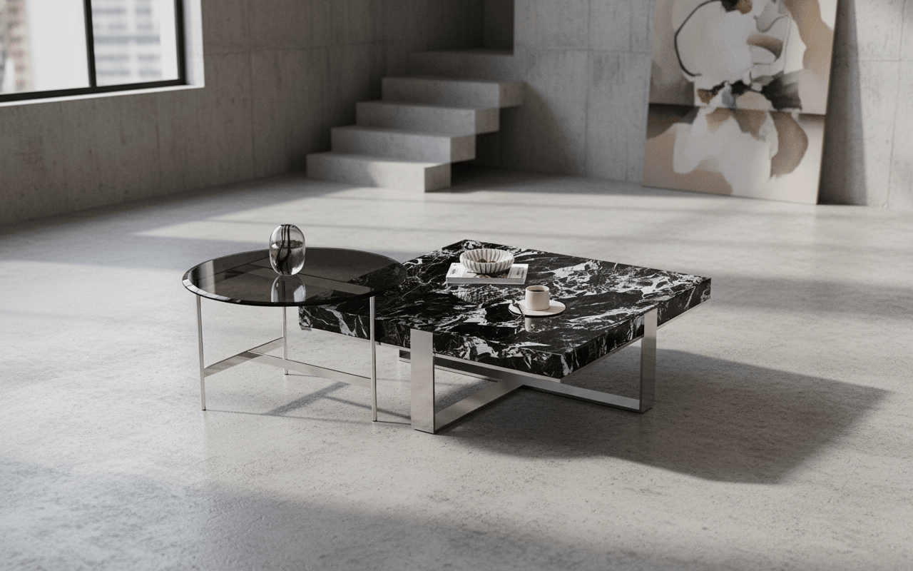 Orion Interlocking Marble & Glass Table Duo - Altera