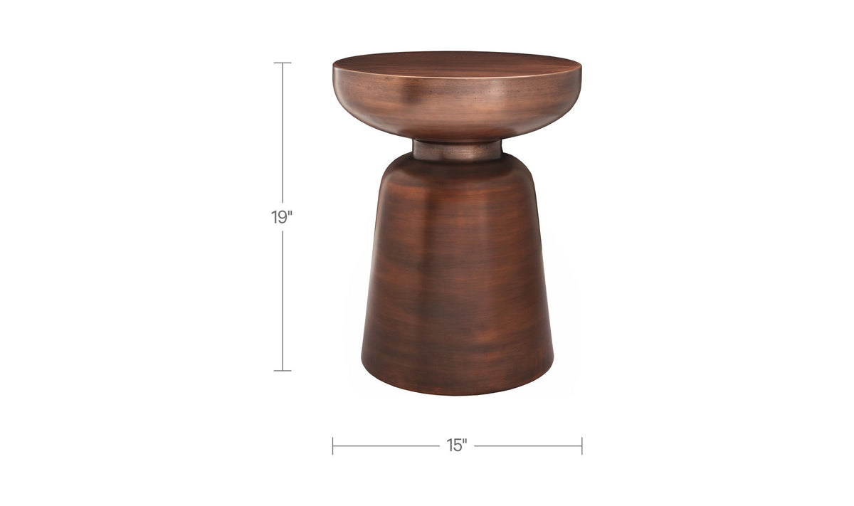 Aarau Accent Table in Antique Copper — dimensions diagram, 15" × 15"