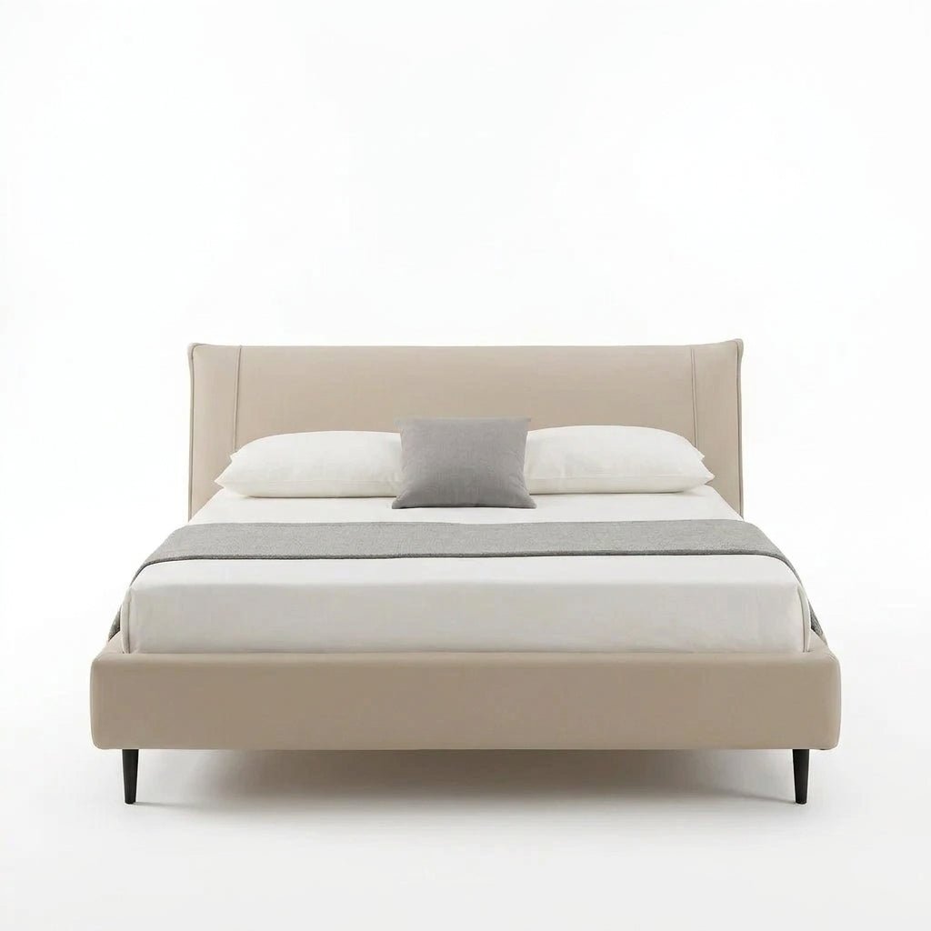 Ovalle Beige Leather Bed with Matching Nightstands - Altera