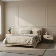Ovalle Beige Leather Bed with Matching Nightstands - Altera