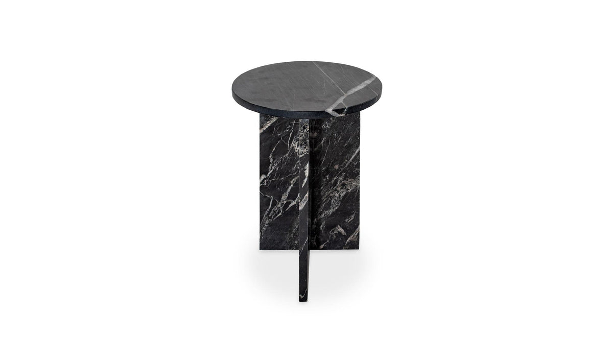 Grasse Accent Table in Black Marble — solid marble, 14" × 14"