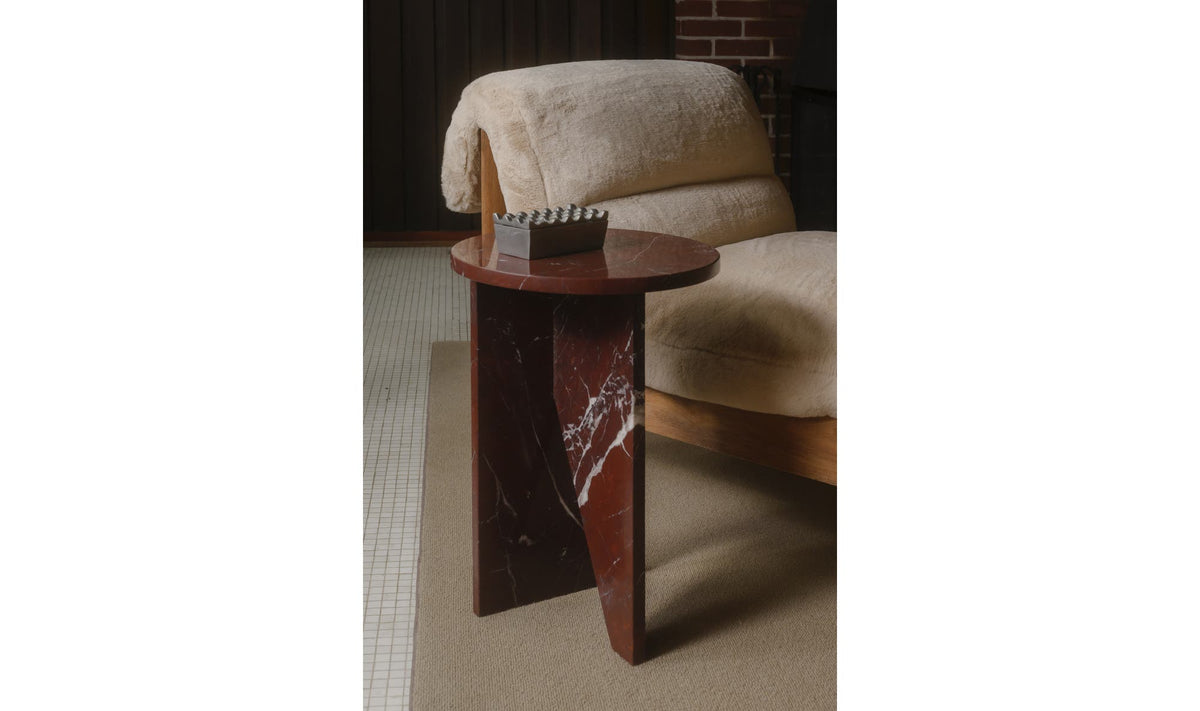 Grasse Accent Table in Rosso Levante Marble — styled in a living room