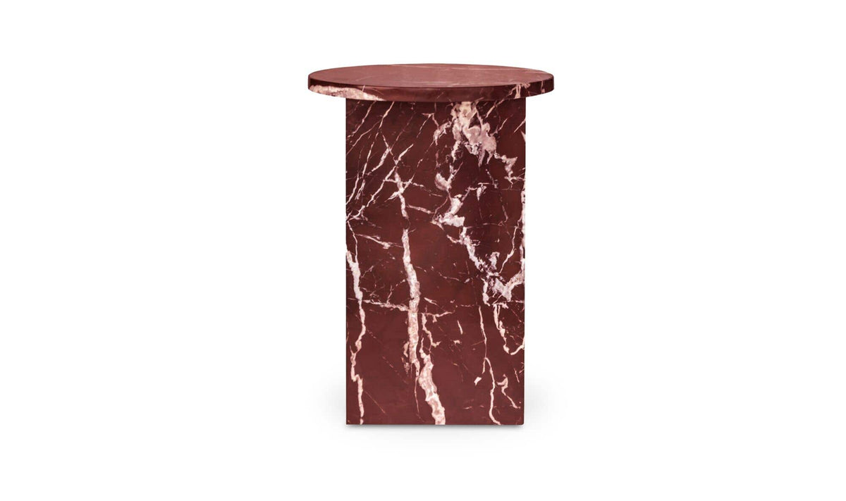 Grasse Accent Table in Rosso Levante Marble — back view