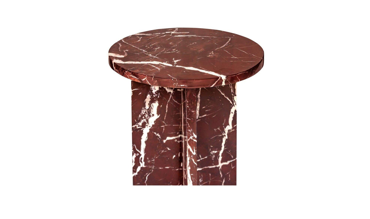 Grasse Accent Table in Rosso Levante Marble — rosso levante marble detail