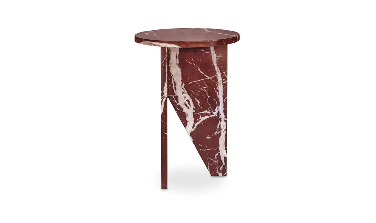 Grasse Accent Table in Rosso Levante Marble — three-quarter view