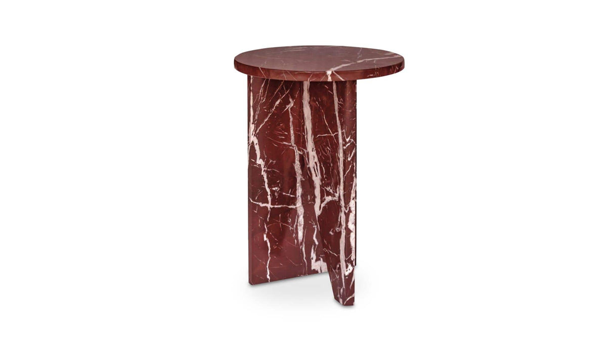 Grasse Accent Table in Rosso Levante Marble — three-quarter view
