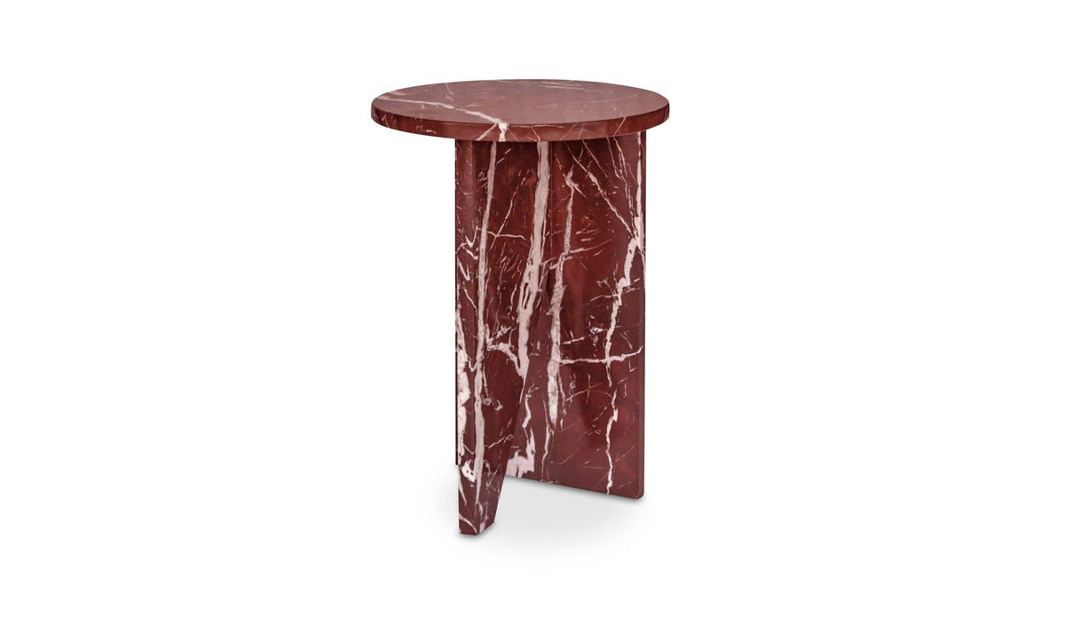 Grasse Accent Table in Rosso Levante Marble — rosso levante marble detail