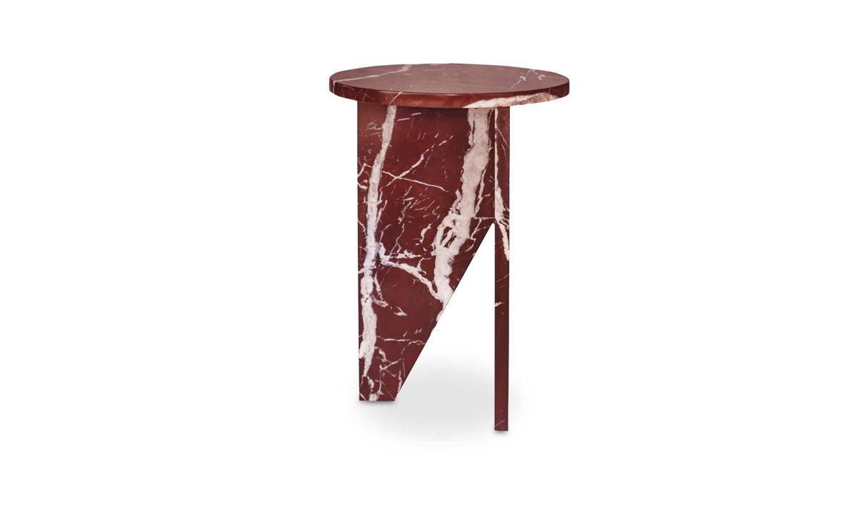 Grasse Accent Table in Rosso Levante Marble — side profile
