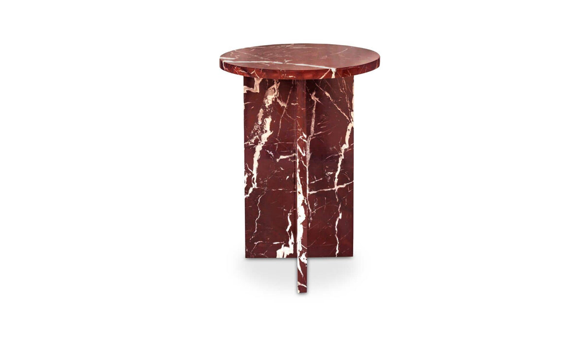 Grasse Accent Table in Rosso Levante Marble — rosso levante marble, 14" × 14"