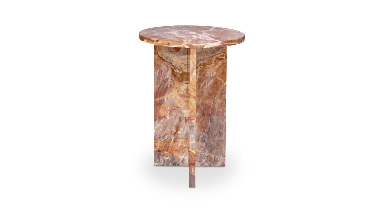 Grasse Accent Table in Orange Levante Marble — orange levante marble, 14" × 14"