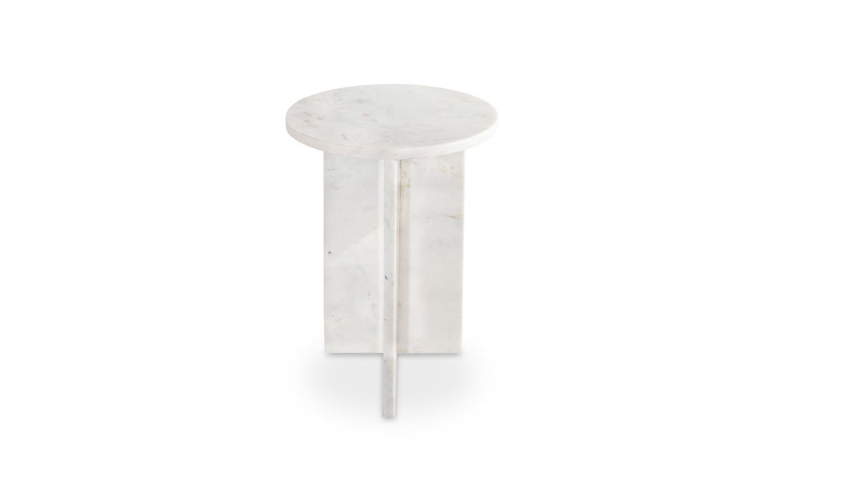Grasse Accent Table in White Marble — solid marble, 14" × 14"