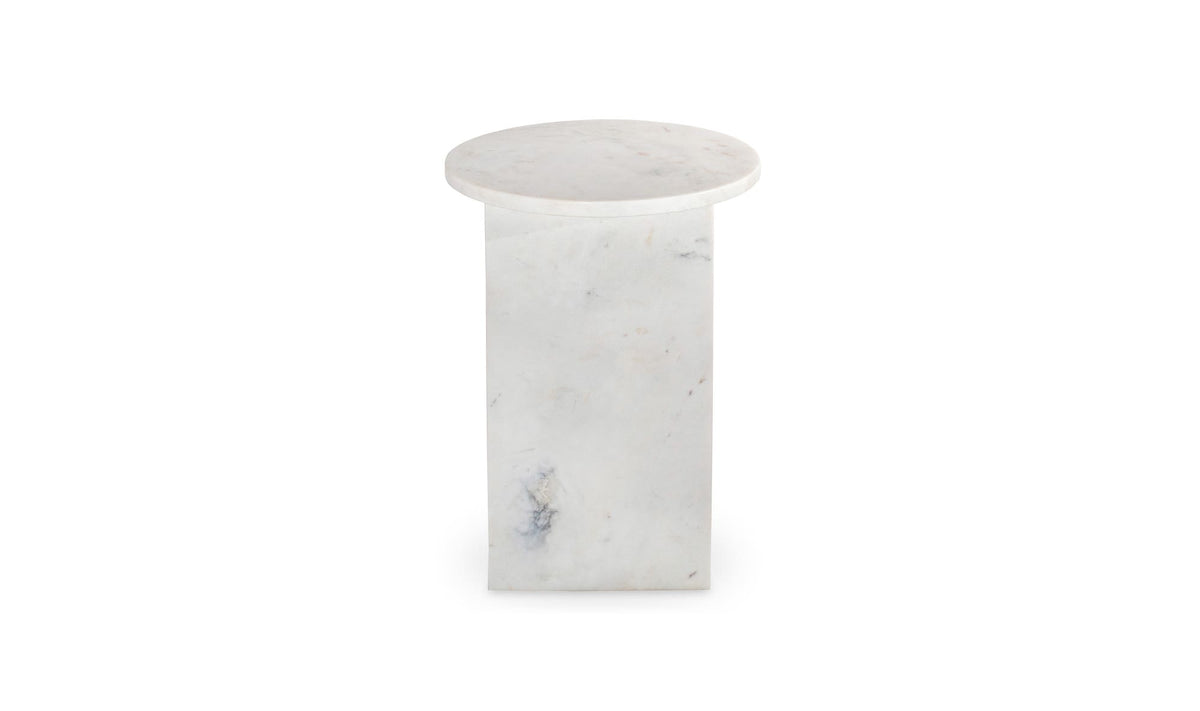 Grasse Accent Table in White Marble — three-quarter view