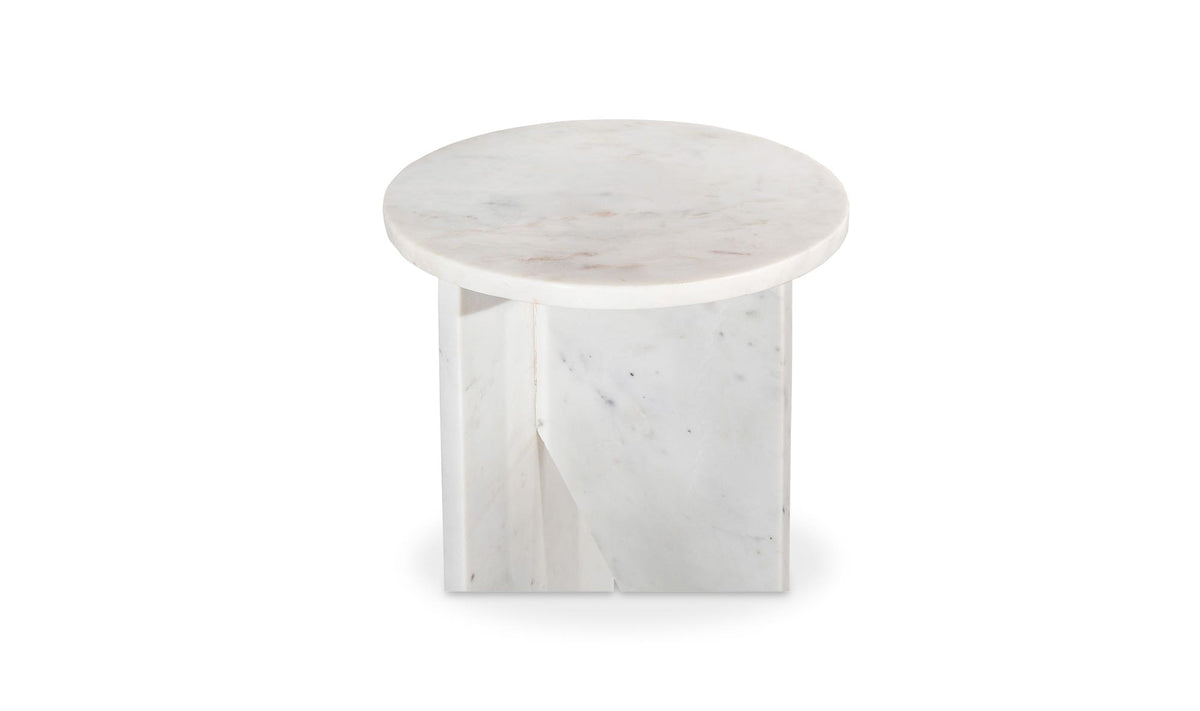 Grasse Accent Table in White Marble — solid marble detail