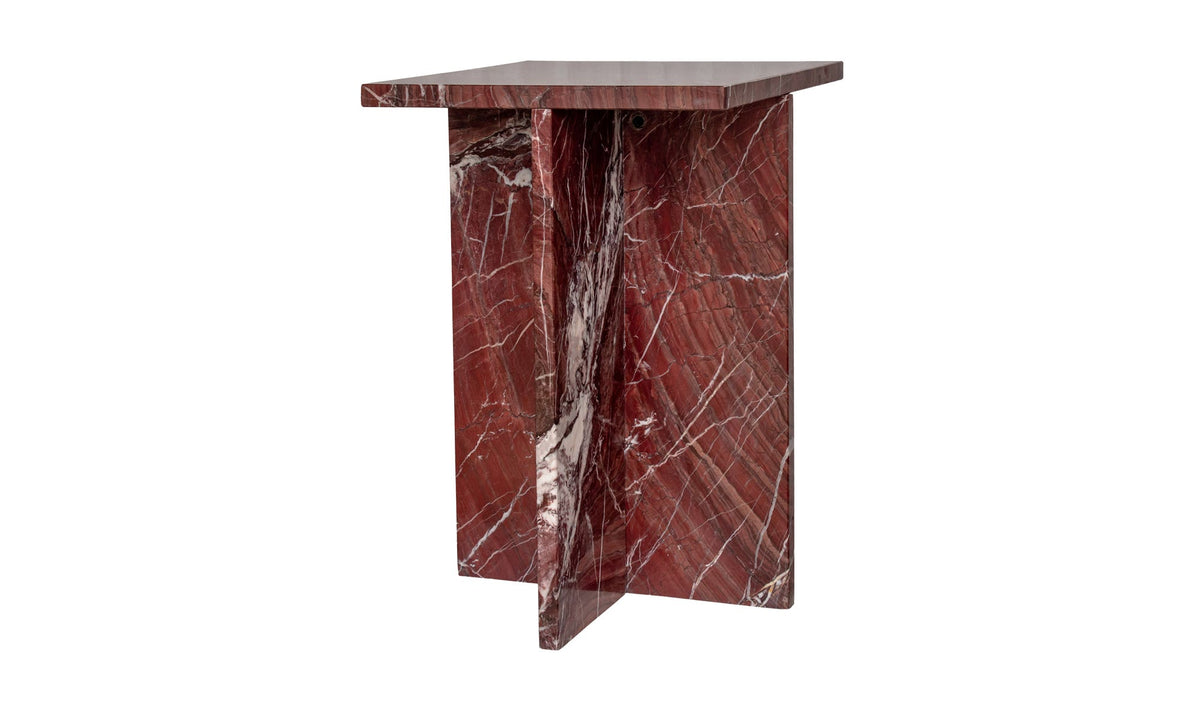 Burnley Accent Table in Rosso Levanto Marble — three-quarter view